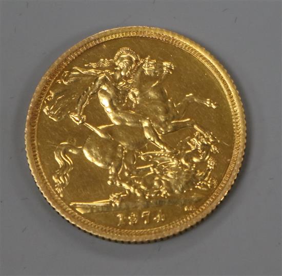 A gold sovereign 1974 GVF.